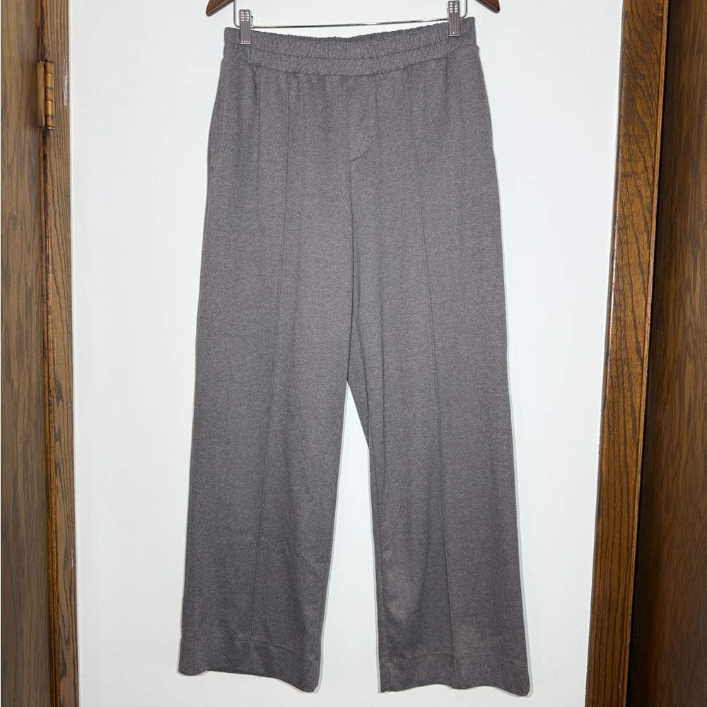 a new day Gray Wide-Leg Trousers Herringbone Elastic Waist Office Chic Workwear